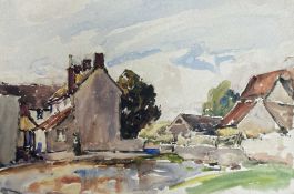 ‡ WILL EVANS (Welsh 1887-1957) watercolour - village street scene with houses and a single figure,