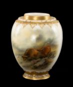 ROYAL WORCESTER PORCELAIN POTPOURRI JAR, painted by John Stinton with Highland cattle, moulded