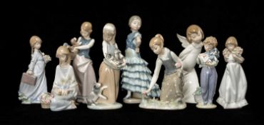LLADRÓ FIGURINES, to include 7604 'School Days', 1172 'Girl Gathering Flowers', 1309 'Following