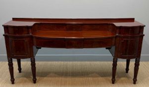 LARGE GEORGE IV MAHOGANY SIDEBOARD, super-structure with slide opening compartments & lined '
