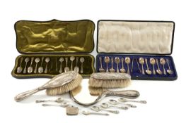 ASSORTED SILVER, including Edward VII cased part-set 11 coffee spoons with nips, George V cased full