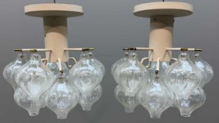 PAIR OF MCM J. T. KALMAR FOR FRANKEN 'TULIPAN' 10 GLOBE CHANDELIERS, produced in collaboration