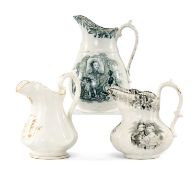 THREE COMMEMORATIVE POTTERY JUGS, comprising 'Victoria & Albert' marriage jug, 16cms (h); a Llanelly
