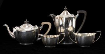 ELIZABETH II FOUR-PIECE SILVER TEA SERVICE, Barker Bros., Birmingham 1960, shaped oval form with
