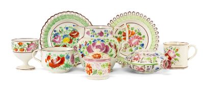 INTERESTING GROUP OF SWANSEA & OTHER PEARLWARE POTTERY, including baluster breakfast cup 7cms h,