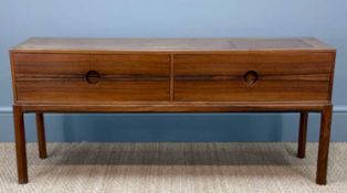 MID-CENTURY KAI KRISTIANSEN FOR AKSEL KJERSGAARD MODEL 394 ROSEWOOD LOW CHEST, makers stamp to base,