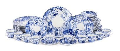 19TH CENTURY ROYAL CROWN DERBY 'AESTHETIC' BLUE & WHITE PART TEA & DINNER SERVICE, comprising 10