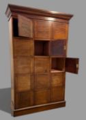 19TH CENTURY S & H JEWELL MAHOGANY NOTARY CABINET, 15 lockable compartments, internal dims.