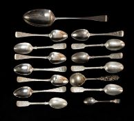 GROUP OF SILVER SPOONS comprising set of six Victorian bright cut teaspoons by John Le Gallais of