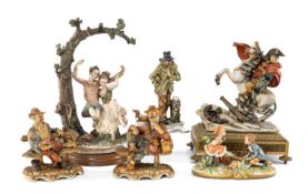 ASSORTED CAPODIMONTE PORCELAIN FIGURINES comprising, Napoleon 'Crossing the Alps', metal plinth,