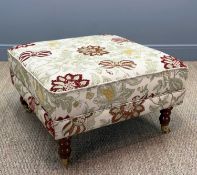LARGE REPRODUCTION SQUARE FOOTSTOOL 'OTTOMAN', upholstered in Warwick 'Byrdcliffe Vintage' fabric,