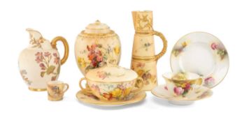 ASSORTED ROYAL WORCESTER BONE CHINA, comprising rose painted trio, miniature mug, soup coupe with
