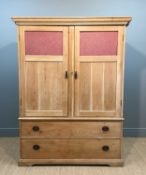 ANTIQUE PINE COMBI-WARDROBE/COMPACTUM, upper left with drawers and half-depth shelf, right with