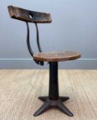 SINGER SEWING MACHINE CHAIR, cast iron frame (stamped Singer), wooden seat and backrest (which