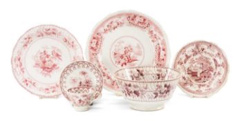 ASSORTED SWANSEA RED-PRINTED POTTERY, including Glamorgan 'Birdcage' slops bowl and under dish,