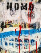 NEALE HOWELLS (b.1965) mixed media on wood panel - entitled verso, 'Christmas for Cowboys', signed