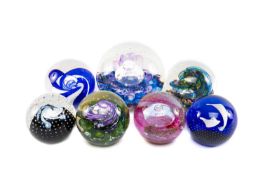 SEVEN MODERN SCOTTISH GLASS PAPERWEIGHTS, by Caithness and Selkirk, six in 3in. size, one in 5in.