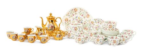 MINTON HADDON HALL GREEN EDGE TEA SERVICE comprising, teapot, milk jug, sugar bowl, 4