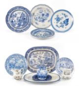 ASSORTED GLAMORGAN POTTERY, including 'Willow' meat platter, shell-edged meat platter, 'Cows