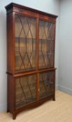19TH C. MAHOGANY DOUBLE BOOKCASE, dentil cornice above 'Gothic' spire frieze, upper & lower astragal
