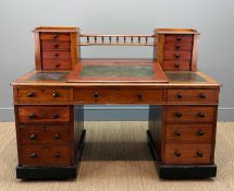 LATE 19TH CENTURY MAHOGANY 'DICKENS' DESK, top with four drawers flanking central gallery, three