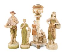 THREE ROYAL DUX PORCELAIN FIGURES & A LAMP BASE, comprising fisherman 2157 and fisherwoman 2196,