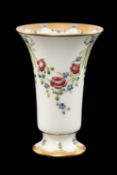 MACINTYRE & CO. FLORIAN PATTERN TRUMPET VASE, cream ground with pink roses and blue forget-me-