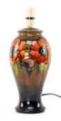MOORCROFT POTTERY BALUSTER TABLE LAMP, 'Anemone' pattern, painted Walter Moorcroft initials,
