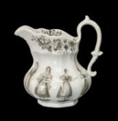 RARE POTTERY 'EUROPEAN COSTUMES' JUG, brown-printed with eight ladies in titled regional costume (