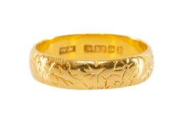 22CT GOLD WEDDING BAND, foliate engraved, ring size P, approx. wt. 5.0g Provenance: private