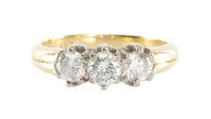 DIAMOND THREE-STONE RING, the brilliant-cut diamonds well matched in size and colour, estimated at