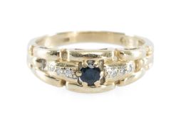 SAPPHIRE & DIAMOND CLUSTER RING in a brick-link setting, size M, 2.2g; together with a ruby and
