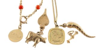 ASSORTED GOLD JEWELLERY comprising 9ct gold 'Carla' bracelet, yellow metal Angel pendant on chain,