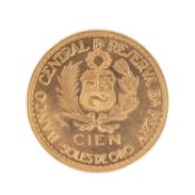 PERU, GOLD 100 SOLES, 1965, 400th Anniversary of the Lima Mint 1565, 0.900 gold, 46.75g