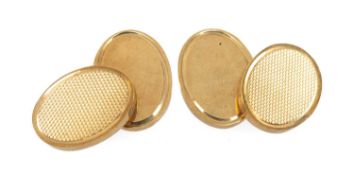 PAIR OF 9CT GOLD OVAL CUFFLINKS, engine turned, 19.2g in J, J, Rudell box Provenance: private