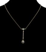 EDWARDIAN AQUAMARINE & PEARL PENDANT NECKLACE, the tear-cut aquamarine suspended beneath a double