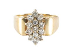 DIAMOND CLUSTER RING, set with thirteen brilliants totalling approx. 0.75cts, claw mounted on a