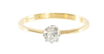 DIAMOND SOLITAIRE RING, the old cushion-cut stone approx. 0.5cts, in 18ct gold claw mounts, on a