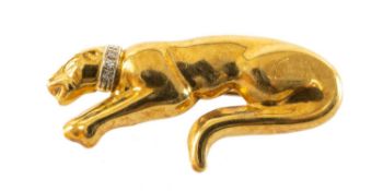 18CT GOLD PANTHER BROOCH, stamped '750', white gem-set collar, 7.1g Provenance: private collection