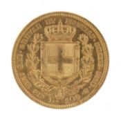 ITALY, SARDINIA, CARLO ALBERTO 100 LIRE GOLD COIN, 1835, Turin Mint, 32.23g Provenance: deceased