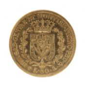ITALY, SARDINIA, CARLO FELICE 80 LIRE GOLD COIN, 1829, Genoa Mint, 25.74g Provenance: deceased
