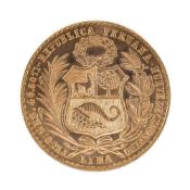 PERU, 100 SOLES, 1967, Lima gold 0.900 coin, 46.75g Provenance: deceased estate Gwynedd