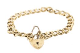 YELLOW METAL DOUBLE-LINK BRACELET, heart shaped padlock stamped '375', 12.2g Provenance: private