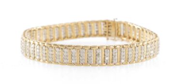 9CT GOLD DIAMOND-SET BRACELET, set with rows of diamond chips, safety chain, 15.5g in Jordans box