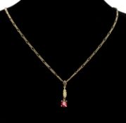 18CT GOLD GARNET PENDANT NECKLACE, the square-cut stone approx. 1ct, in a four-claw box mount,