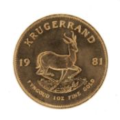 SOUTH AFRICA, KRUGERRAND, 1981, 1oz fine gold Provenance: deceased estate Gwynedd