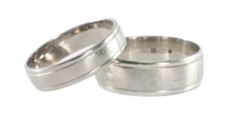 TWO 500 STANDARD PALLADIUM WEDDING RINGS, size V and R/S, gross weight 8g (2) Provenance: private