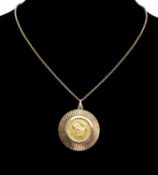 ABDEL NASSER EGYPTIAN GOLD MEDALLION, mounted in 9ct gold as a pendant, 6.8g, suspended from a 9ct