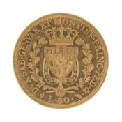 ITALY, SARDINIA, CARLO FELICE 80 LIRE GOLD COIN, 1828, Turin Mint, 25.76g Provenance: deceased