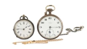 YELLOW METAL PART CHAIN, 5.6g, together with silver fob watch, and white metal pocket watch (3)